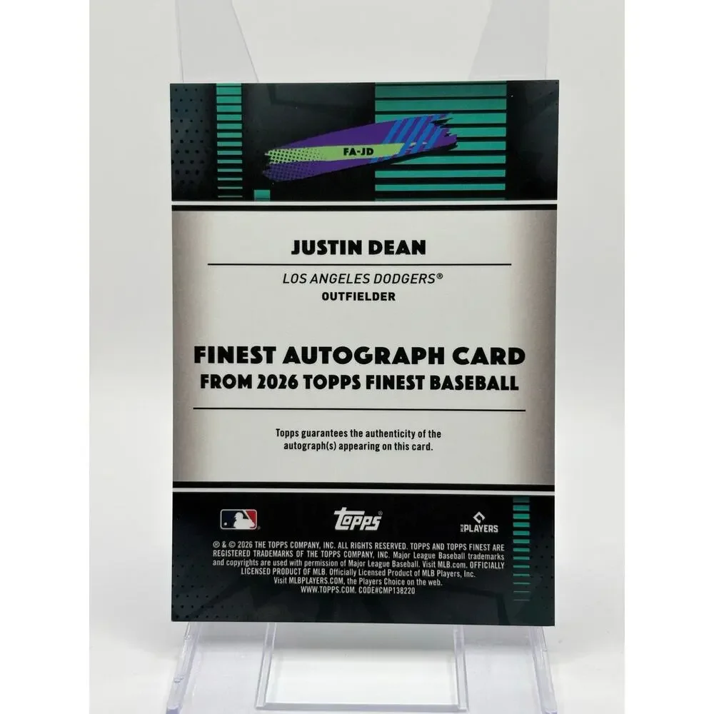 2026 Topps Finest Justin Dean Rookie On Card Auto Los Angeles Dodgers RC